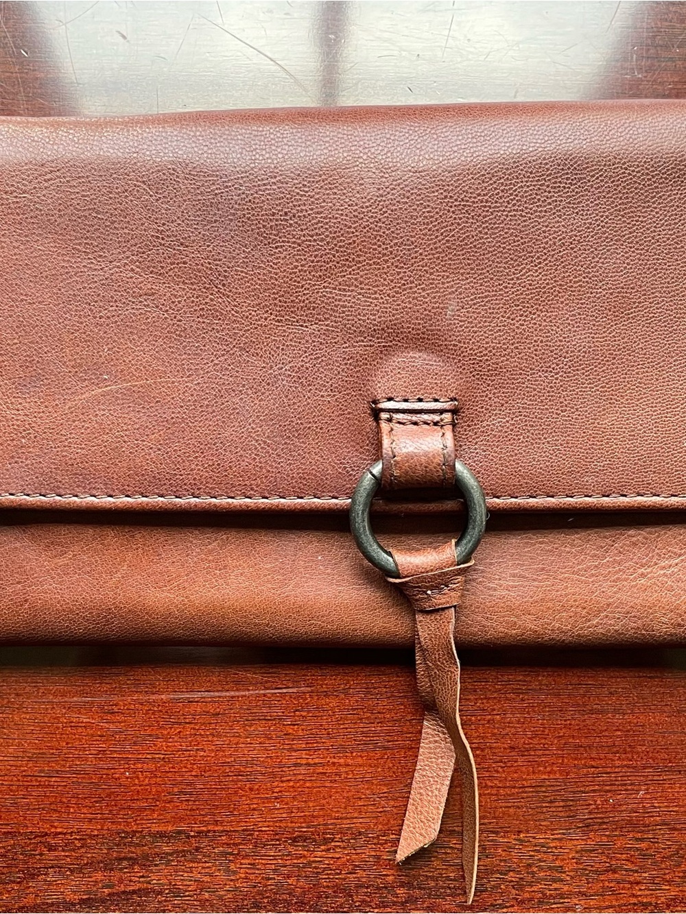 Spikes & Sparrow leather wallet crossbody / phone bag in cognac brown.